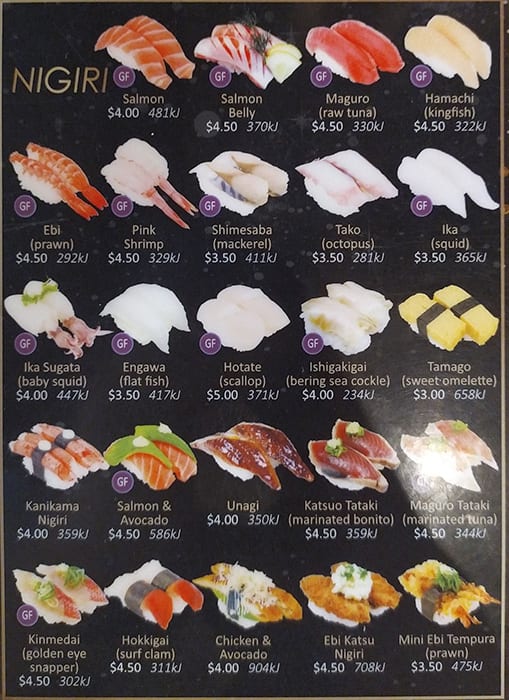 Menu at Sushi Train restaurant, Darlinghurst, Shop 22/63 Oxford St