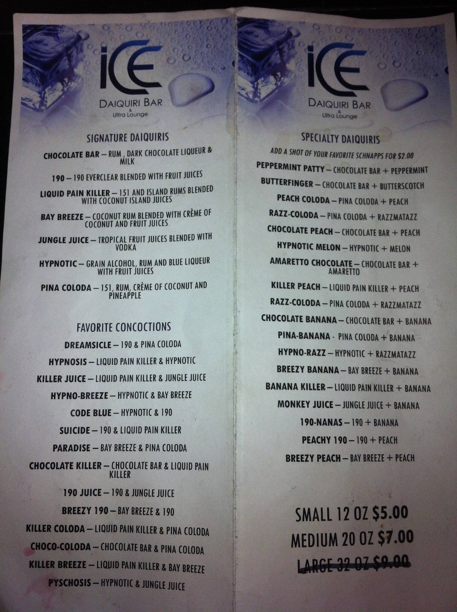 Ice Daiquiri Bar & Ultra Lounge Menu Urbanspoon/Zomato