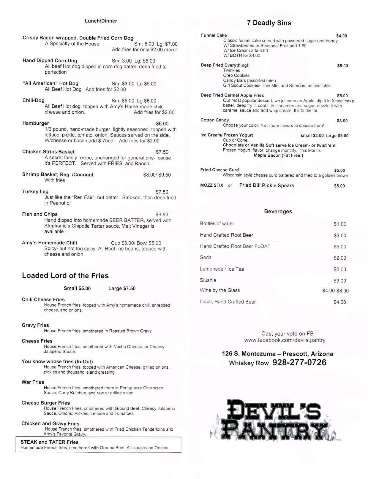Devil's Pantry Menu, Menu for Devil's Pantry, City of Prescott