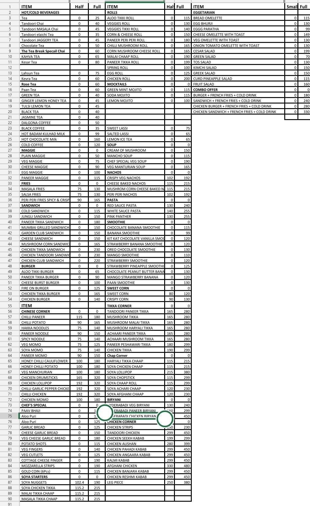 Menu at The Tea Break, Zirakpur