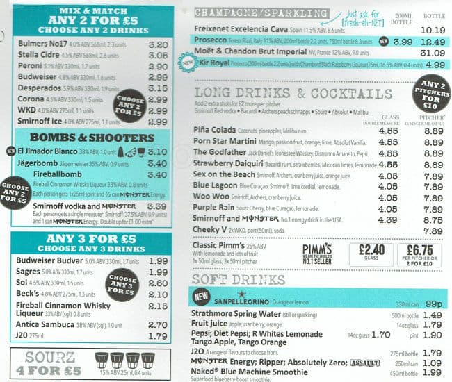 Menu at The Moon and Stars JD Wetherspoon pub & bar, Romford