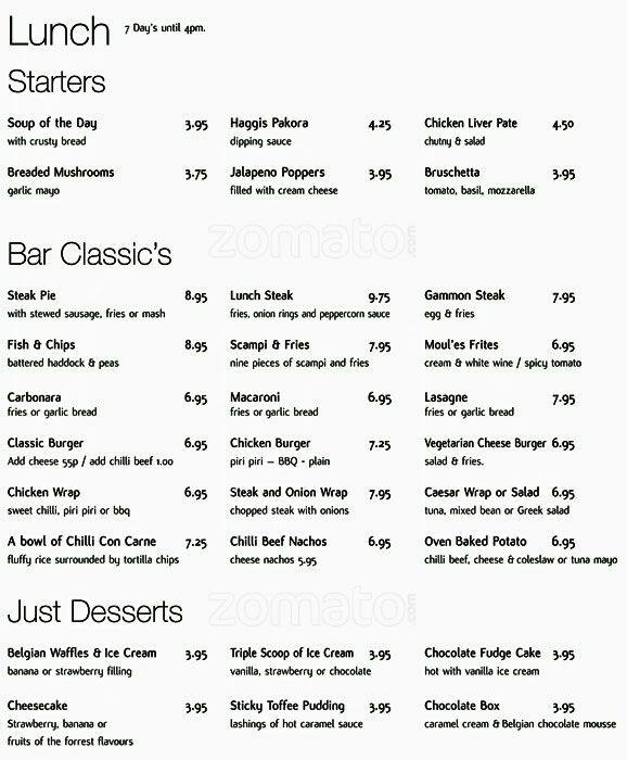 Menu at Bar Square, Glasgow