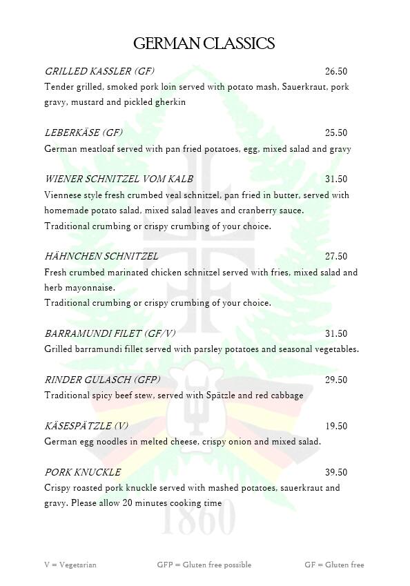 German Club Tivoli Menu, Menu for German Club Tivoli, Prahran ...