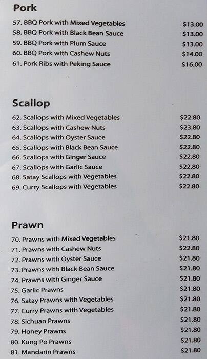 Wongs Chinese Restaurant Take Away Menu