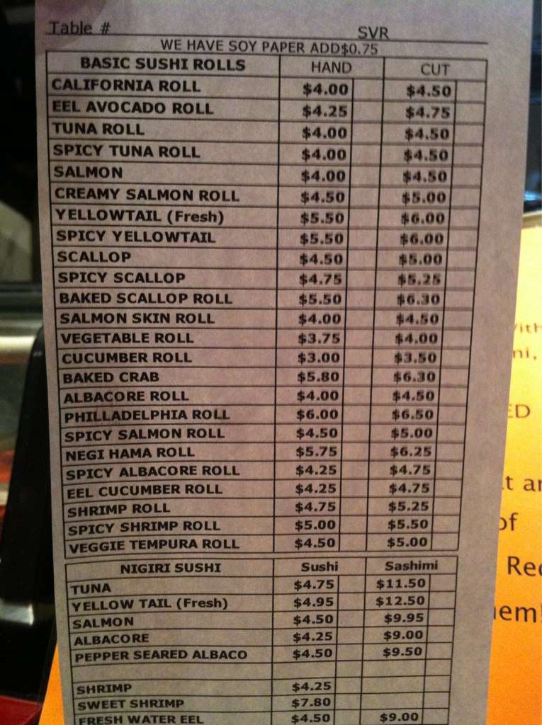 Hanabishi Menu, Menu for Hanabishi, Little Tokyo, Los Angeles