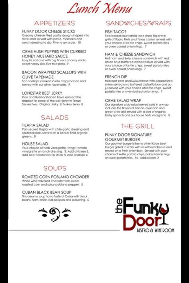 The Funky Door Menu Menu For The Funky Door Lubbock Lubbock