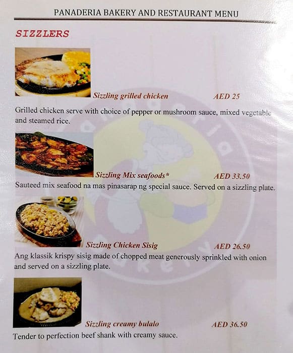 Menu of Panaderia Restaurant, Al Nakheel, Ras alKhaimah