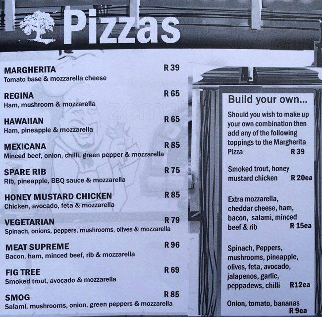 Speisekarte von Wild Fig Tree restaurant, Sabie