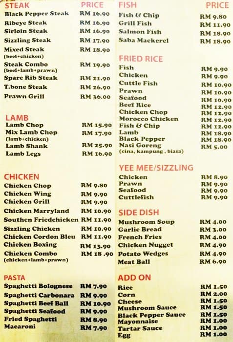 Masita Steak House Menu, Menu for Masita Steak House 