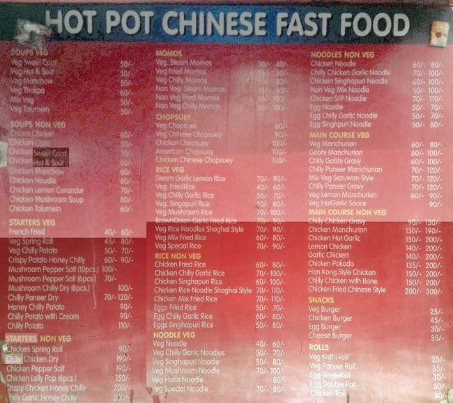 Hot Pot Chinese Fast Food Menu Zomato