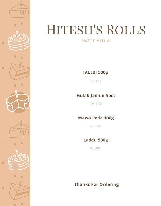 Menu of Hitesh's Rolls, Chembur, Mumbai