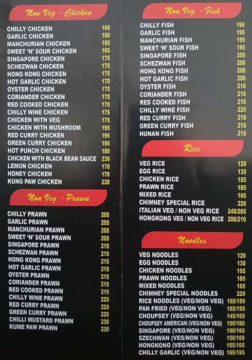 New Silver Chimney menu