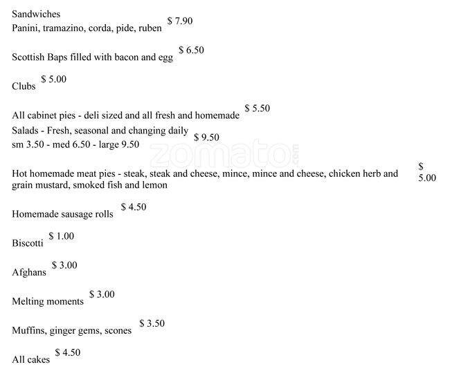 Menu at Rebar, Auckland