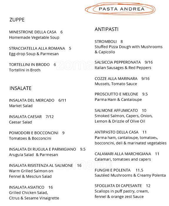 Pasta Andrea Menu, Menu for Pasta Andrea, Lachine, Montreal