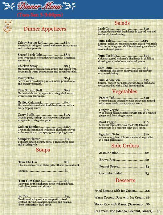Carta de Arun Thai Restaurant