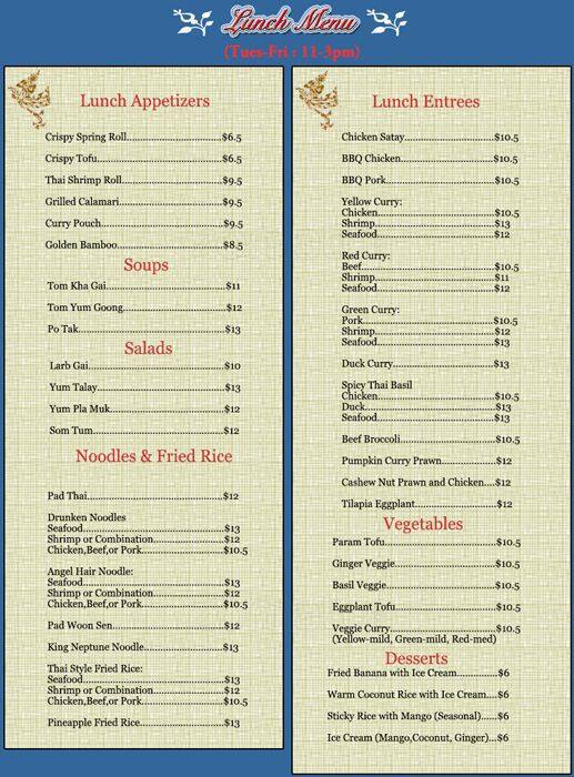 Carta de Arun Thai Restaurant