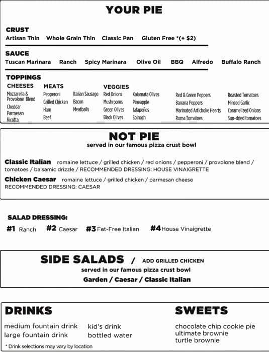 Pie Five Pizza Co. Menu, Menu for Pie Five Pizza Co., Arlington, Arlington Urbanspoon/Zomato