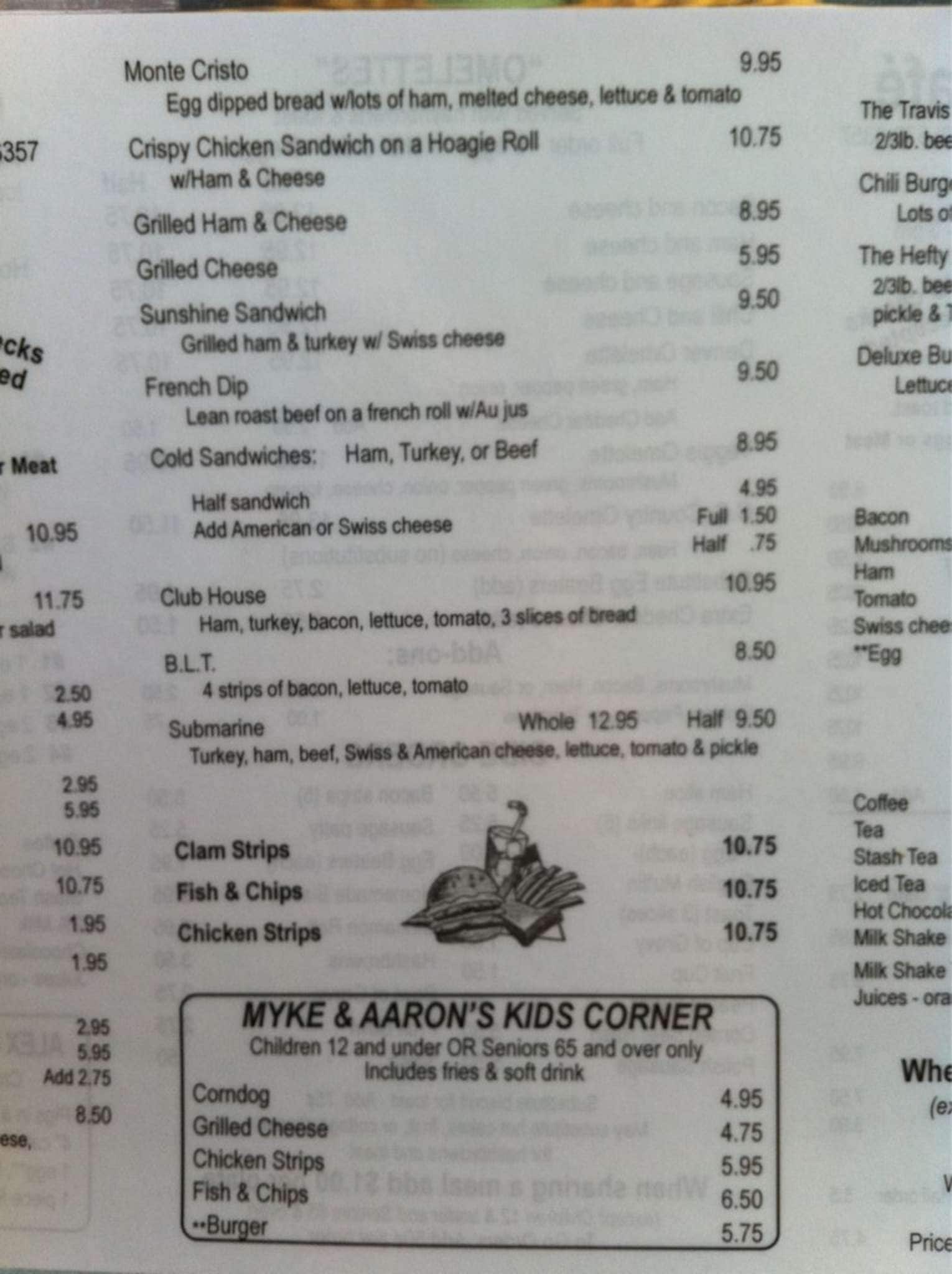 Menu at Carol's Corner Cafe, Vancouver