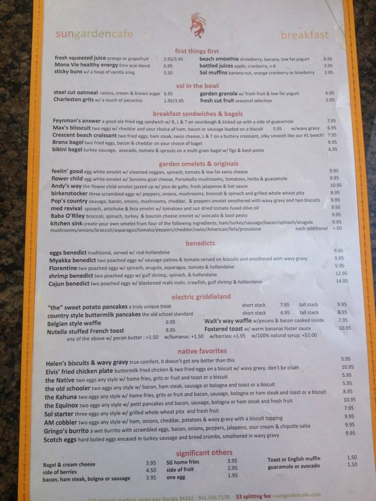 sun garden cafe menu