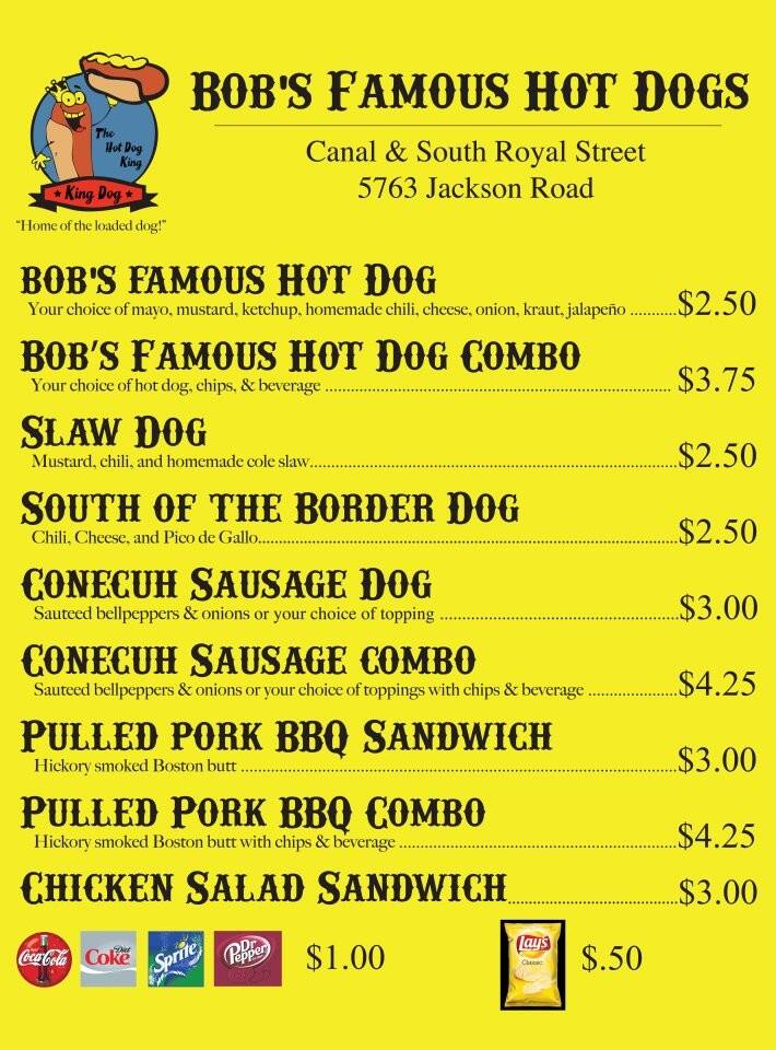 Bob's Famous Hot Dogs Menu Urbanspoon/Zomato