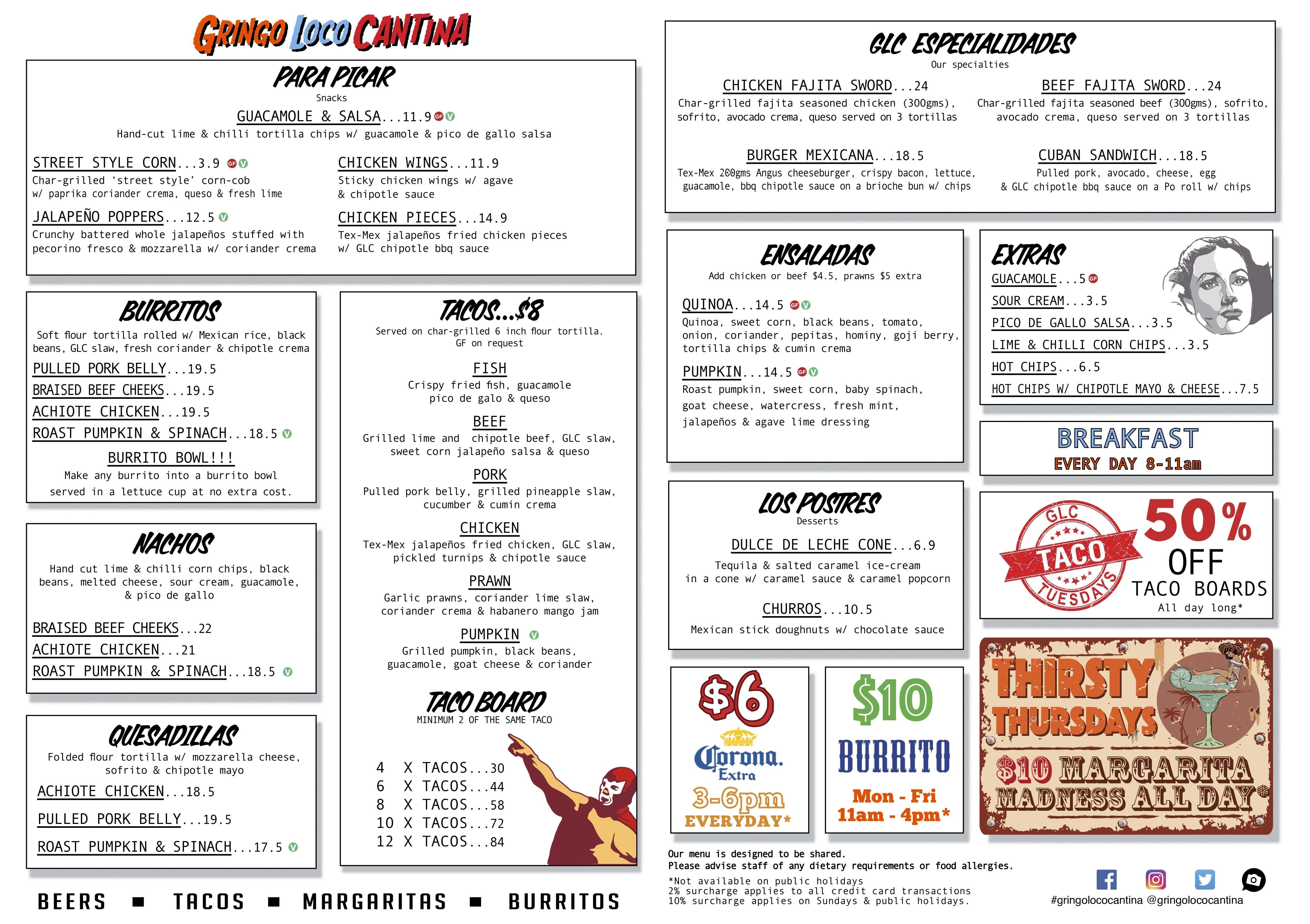 Gringo cantina menu