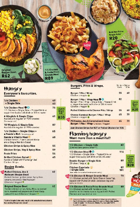 Menu at Nando's Drive Thru restaurant, Rustenburg