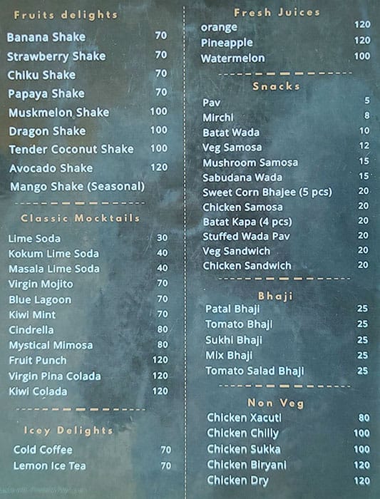 Parom Menu Menu of Pari Classic, Bicholim, Goa