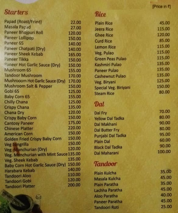 Hotel Priya, Jaydev Vihar Branch menu