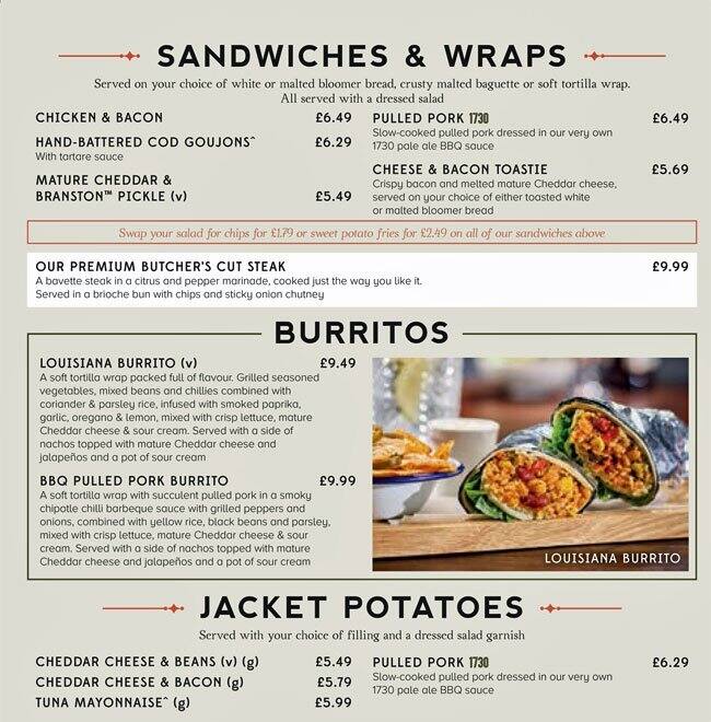 Menu at Chelsea Potter pub & bar, London, 119 Kings Road