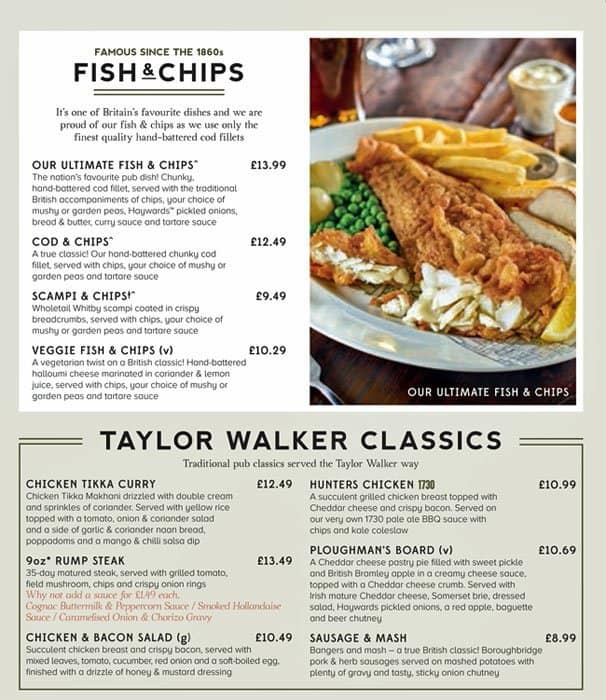 Menu at Chelsea Potter pub & bar, London, 119 Kings Road