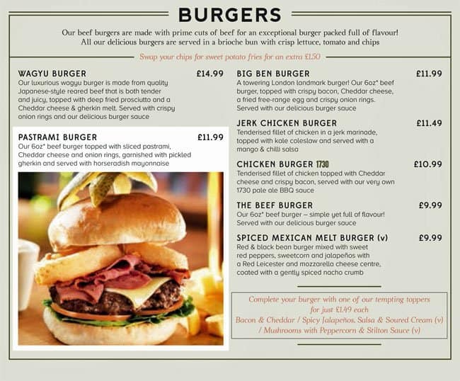 Menu at Chelsea Potter pub & bar, London, 119 Kings Road