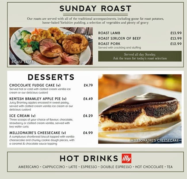 Menu at Chelsea Potter pub & bar, London, 119 Kings Road