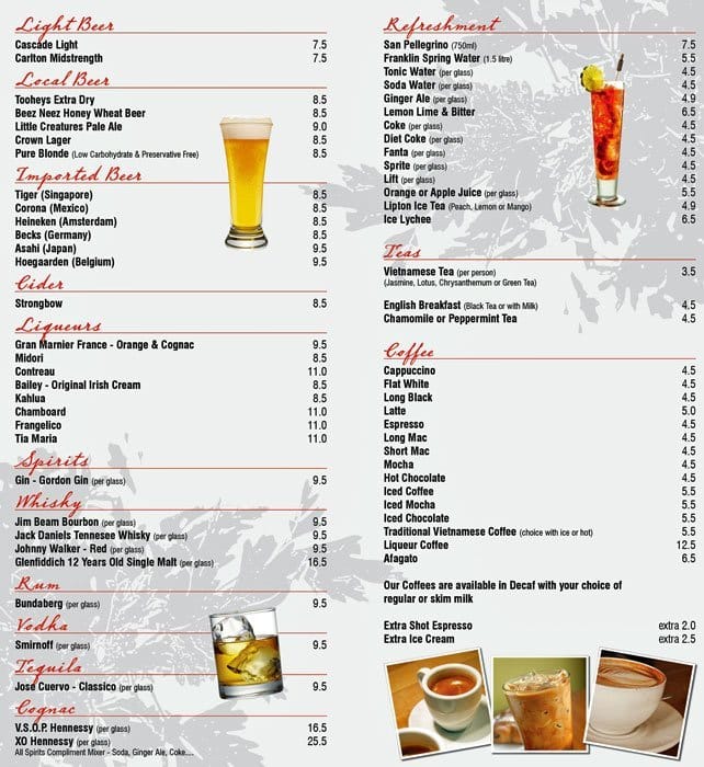 Vu's Vietnamese Cafe Restaurant menu