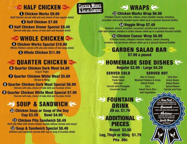 Chicken Works & Salad Company Menu Urbanspoon/Zomato