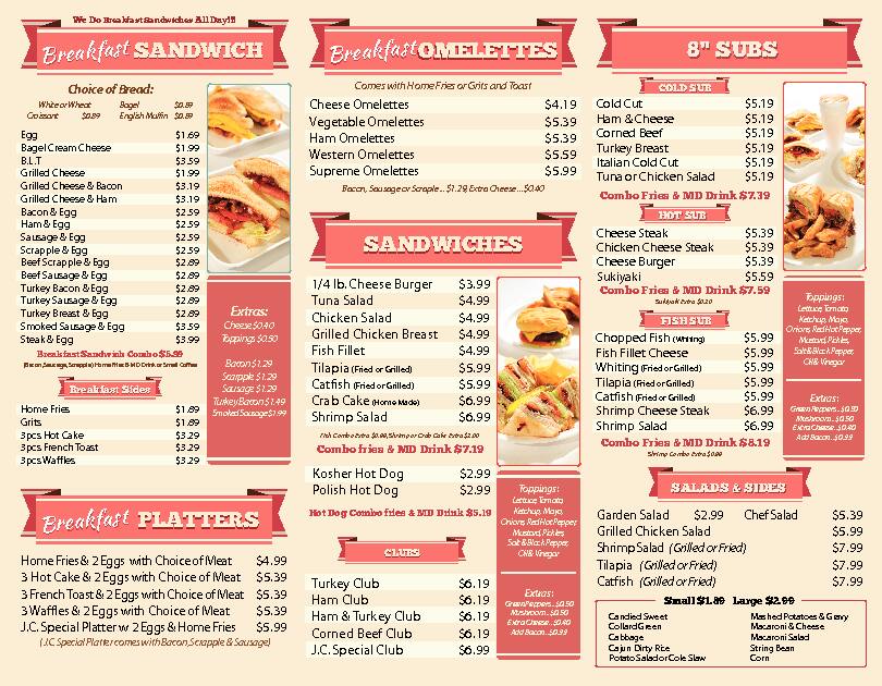 Menu at JCs Chickn Trout restaurant, Milford Mill