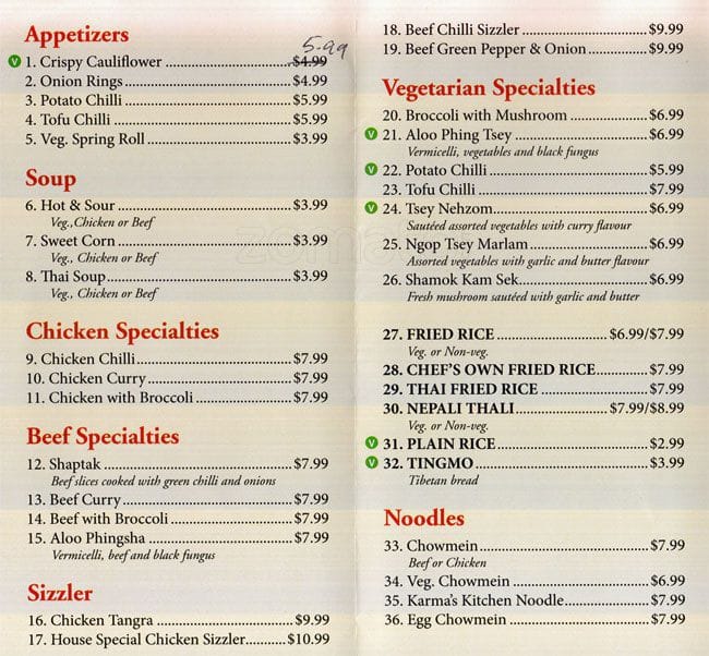 Karma's Kitchen Menu, Menu for Karma's Kitchen, Leslieville, Toronto