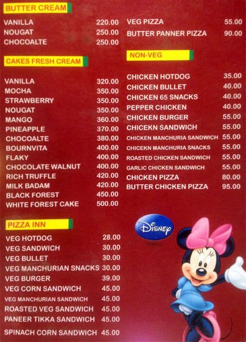 Menu at Bakers Inn, Hyderabad, No. 176 & 176/2