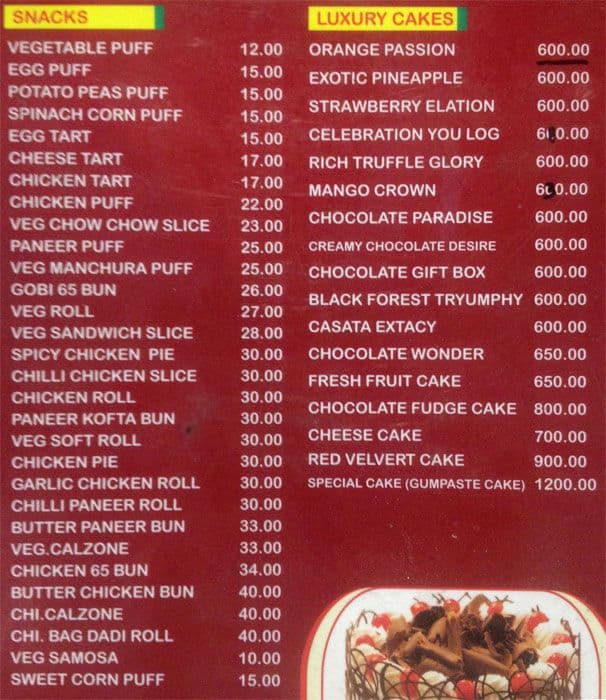 Menu at Bakers Inn, Hyderabad, No. 176 & 176/2