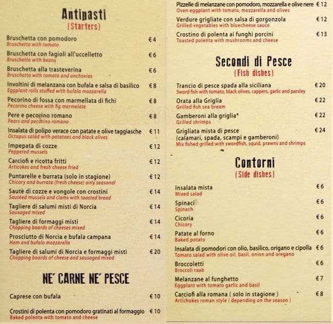 Menu di risto campo roma 