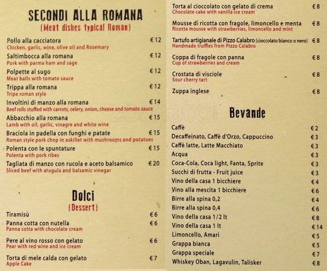 Menu di risto campo roma 