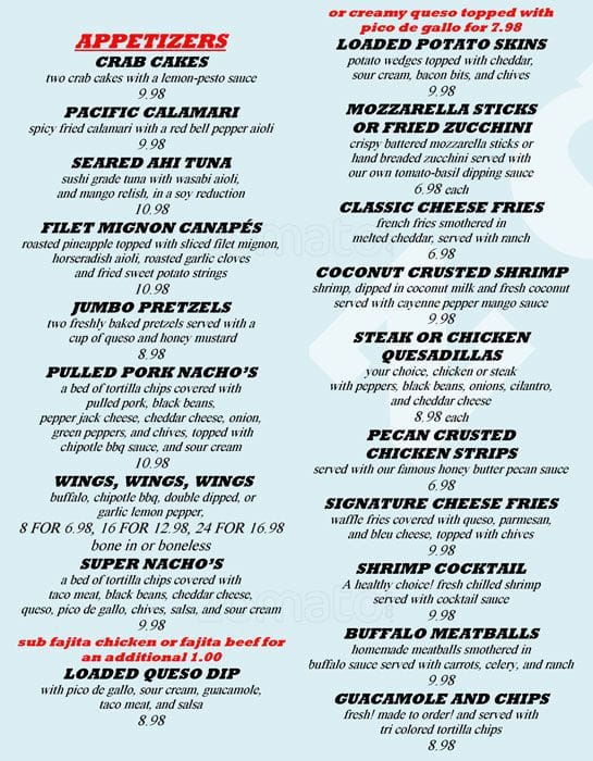 Z Grill & Tap Menu, Menu for Z Grill & Tap, Flower Mound, Lewisville