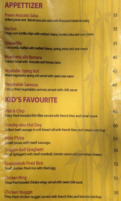 legian paradiso hotel menu