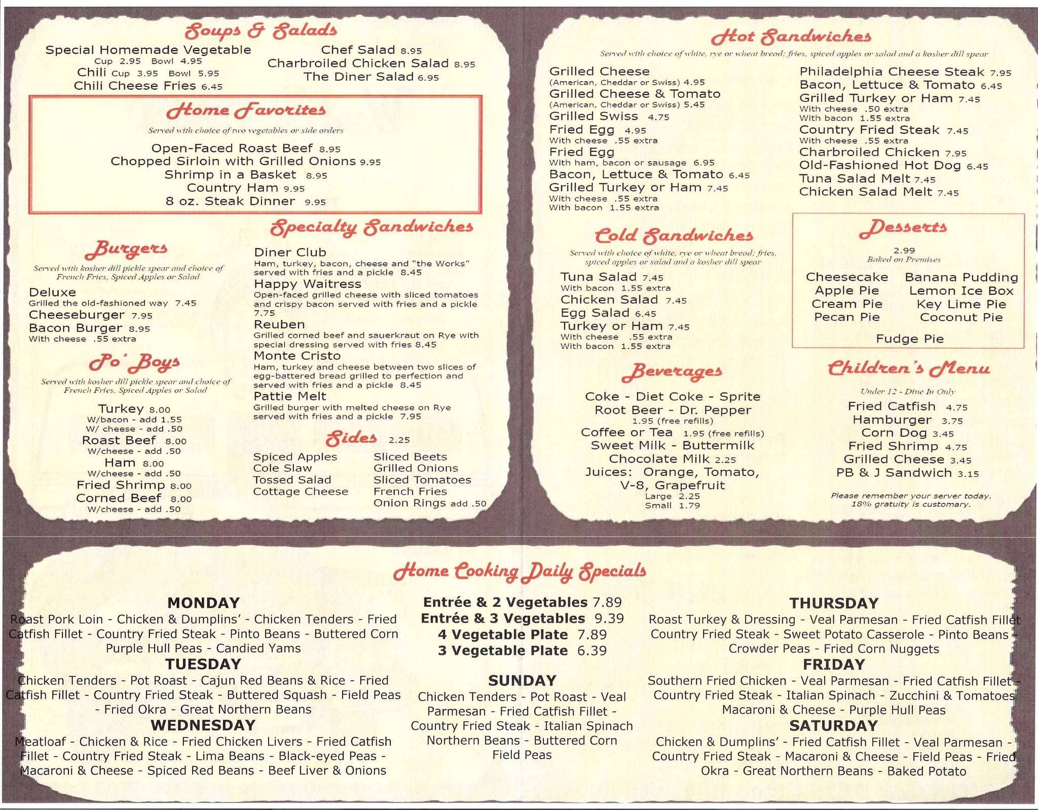 West St. Diner Menu, Menu podniku West St. Diner, Germantown, Memphis