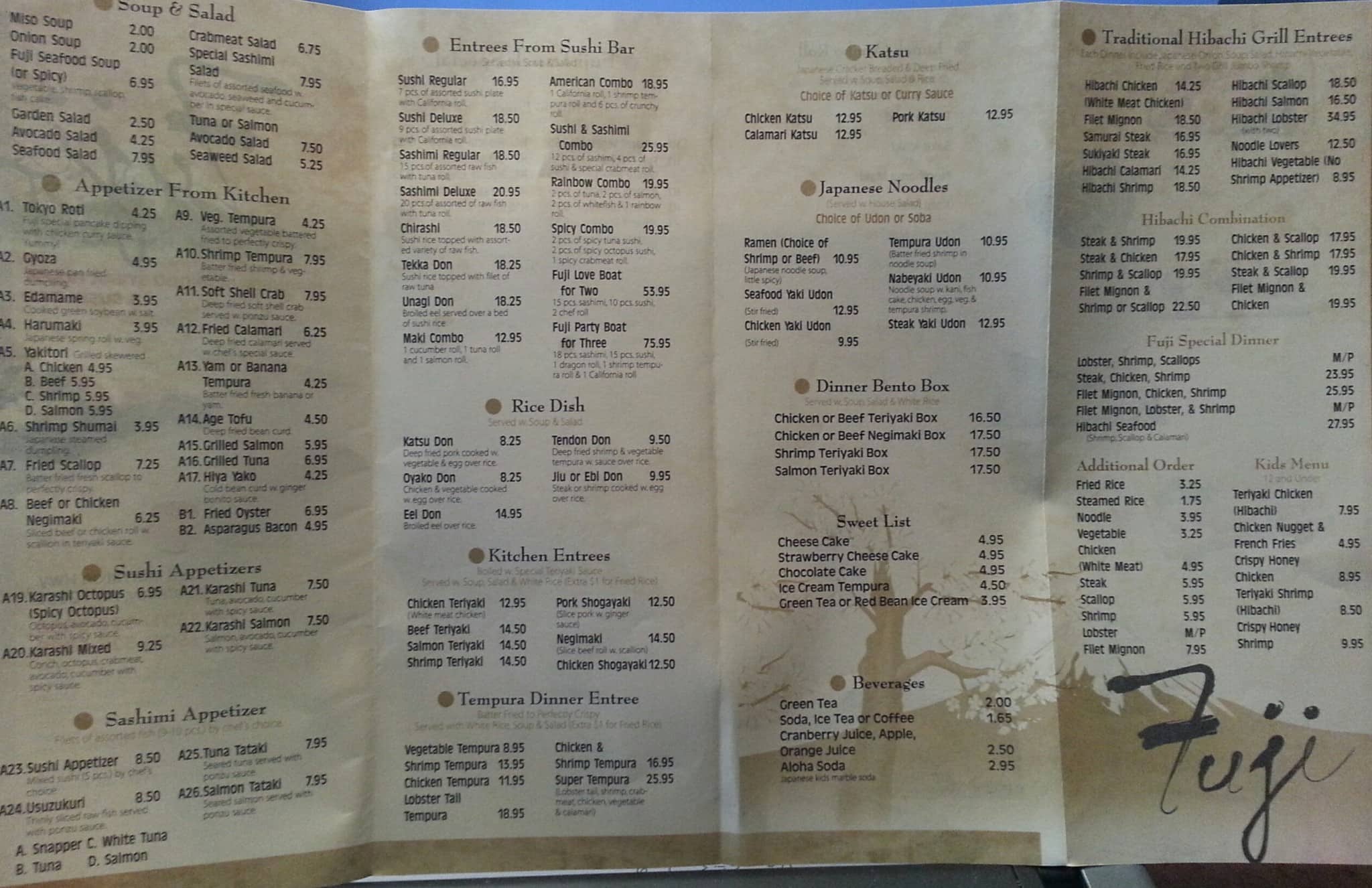 Fuji Japanese Steakhouse Menu, Menu for Fuji Japanese Steakhouse