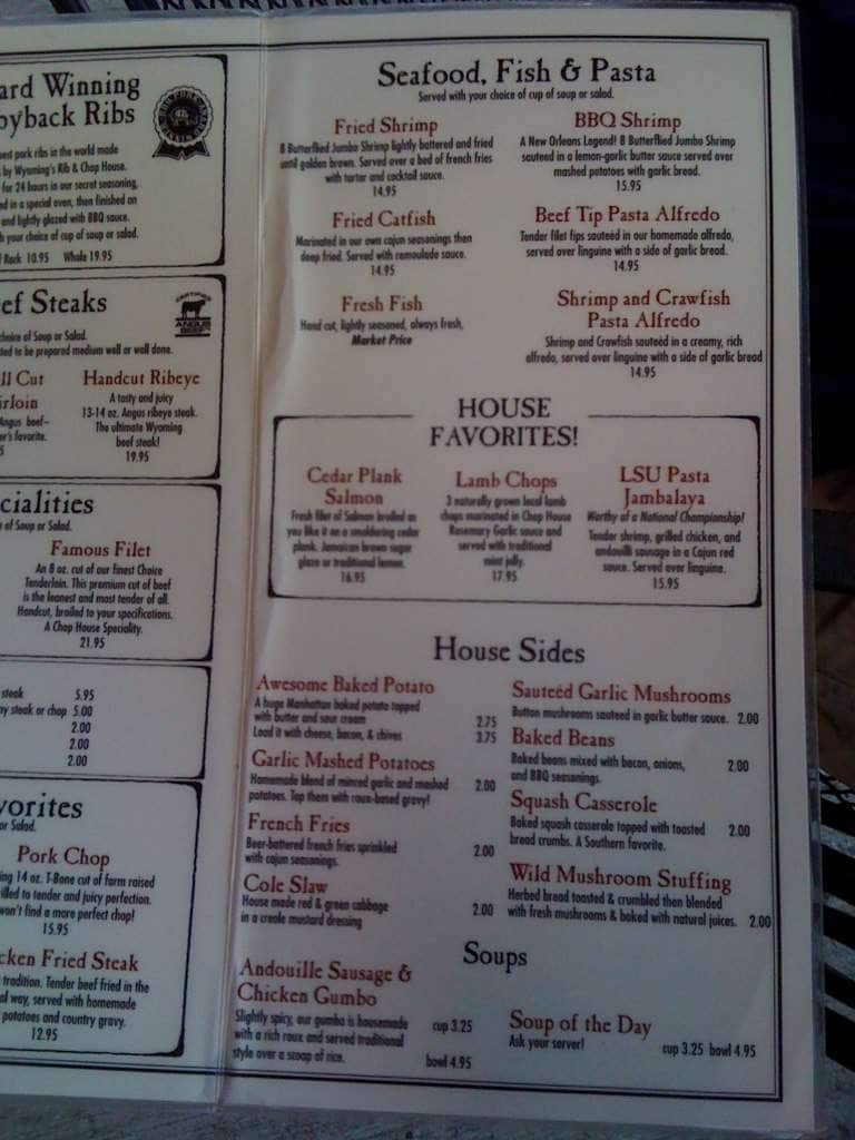 Menu at Wyoming's Rib & Chop House Sheridan BBQ, Sheridan