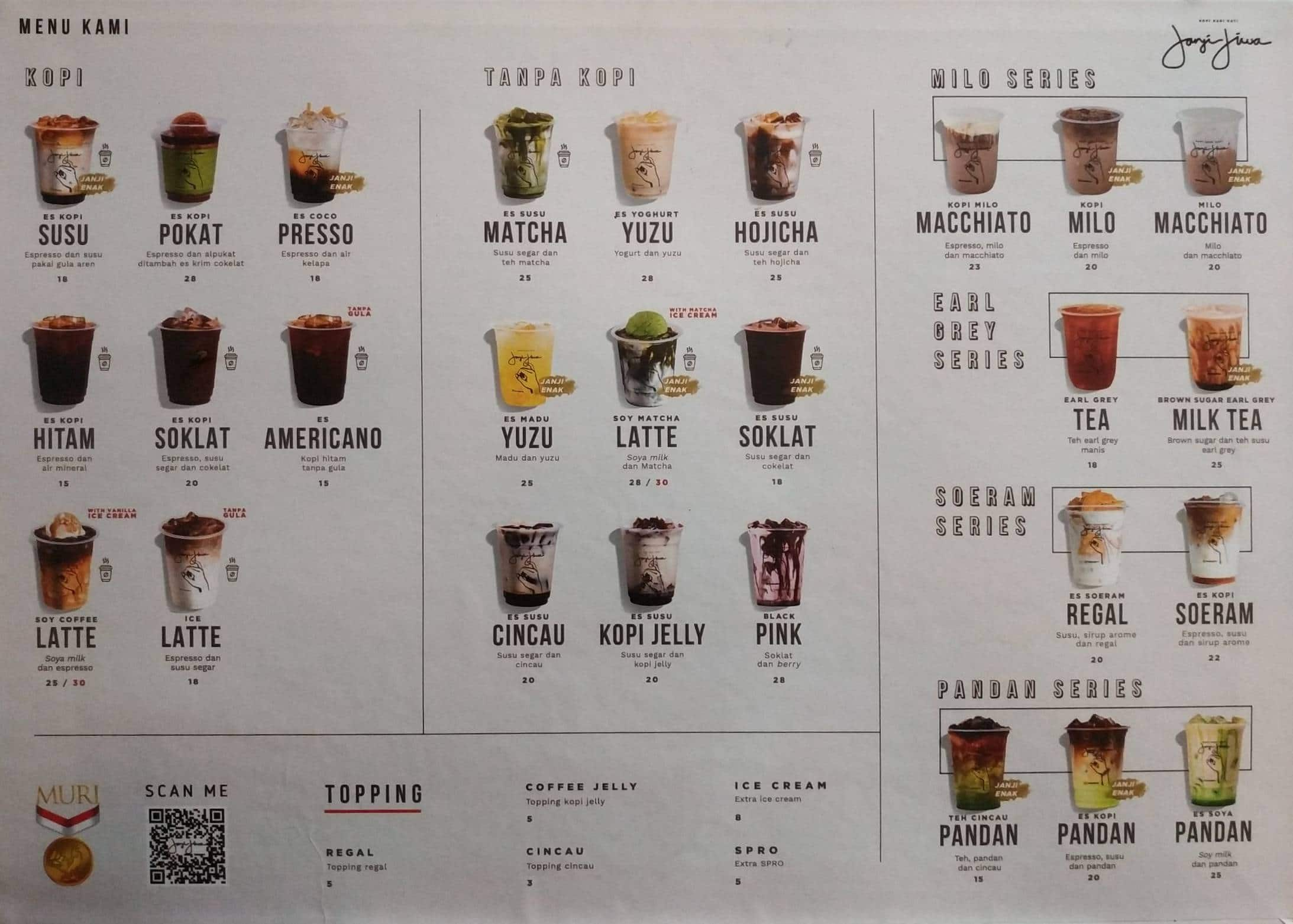 Menu at Kopi janji jiwa, Tangerang