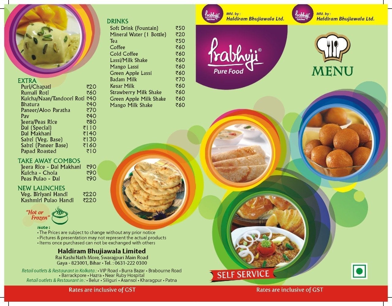 Menu at Prabhuji (by Haldiram), Guwahati