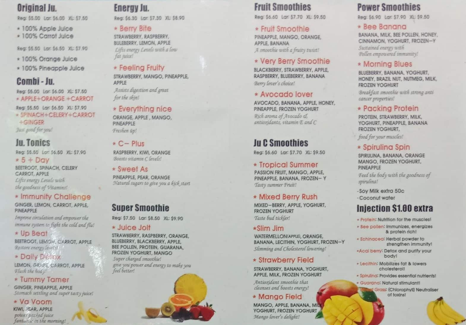 Juice Bar Menu Menu For Juice Bar Takapuna Auckland