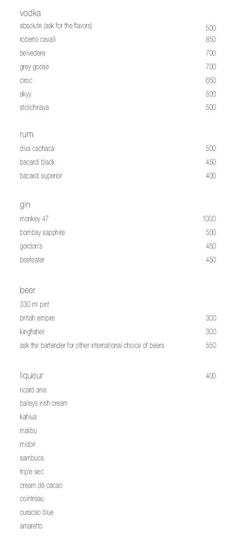 Sunset Grill - The Westin Chennai Velachery menu