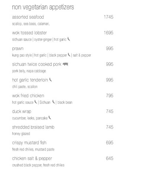 Sunset Grill - The Westin Chennai Velachery menu